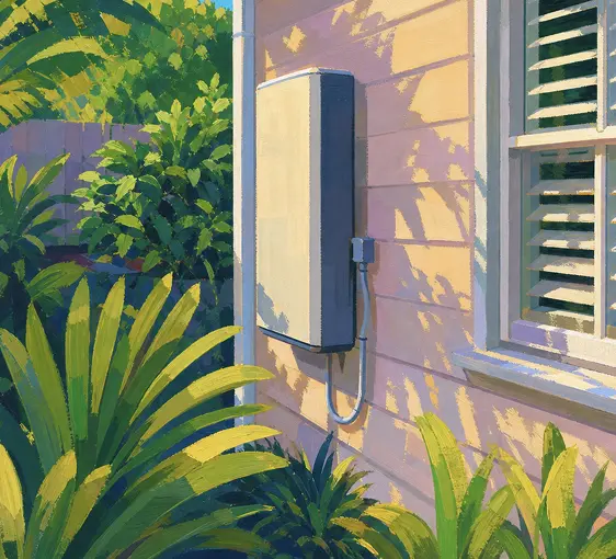Illustration of an Australian home with a wall-mounted battery